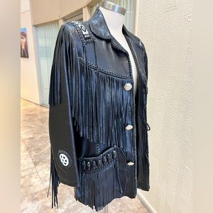 Vintage Scully Leather Jacket Beaded Fringe Boho Biker Mens sz 36
